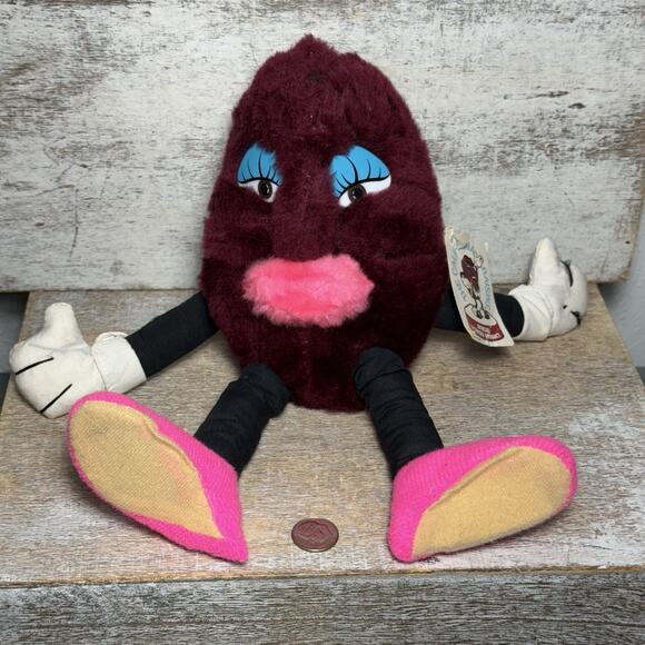 Vintage 80's Calrab The California Raisins Girl Stuffed Plush Pink Lips 8.5" - Picture 1 of 16